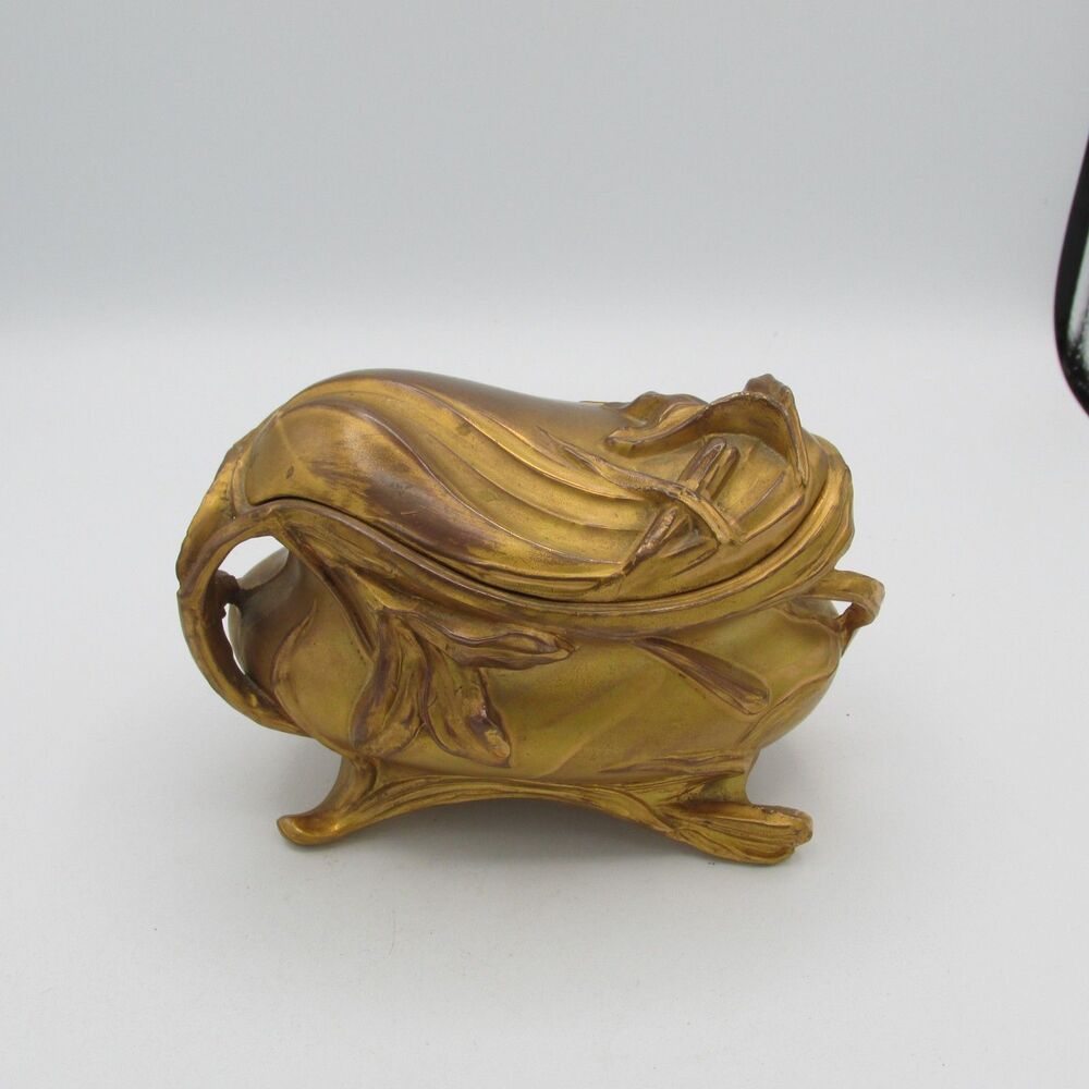 Antique N.B. Rogers Art Nouveau Jewelry Box Casket Gold Gilt Metal #306-918
